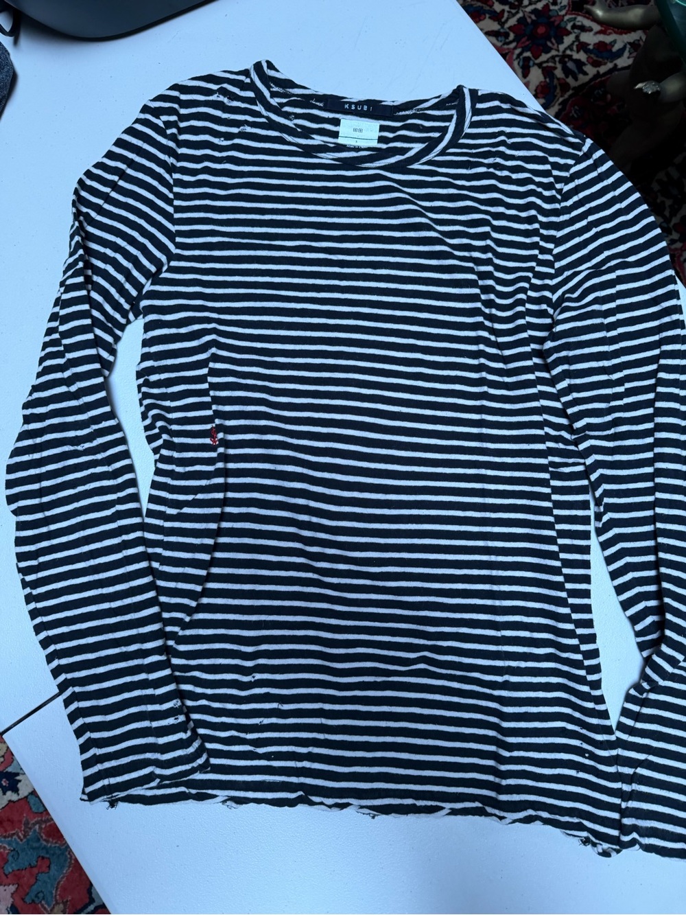 Ksubi Black and White Striped Long Sleeve Tee